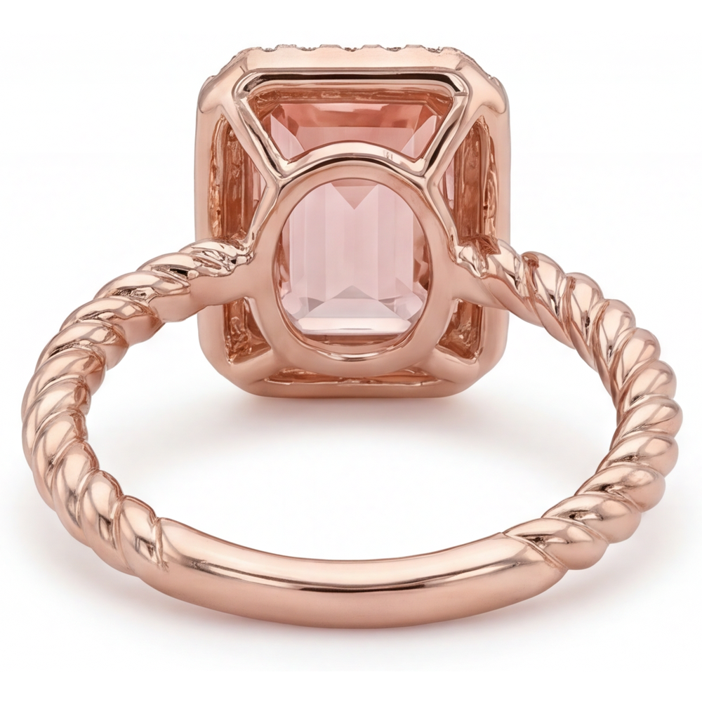 Orangefarbener Padparadscha-Saphir-Ring, 2,5 Karat, echter Smaragd-Halo, 14 Karat Roségold