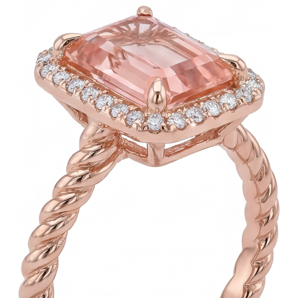 Orangefarbener Padparadscha-Saphir-Ring, 2,5 Karat, echter Smaragd-Halo, 14 Karat Roségold