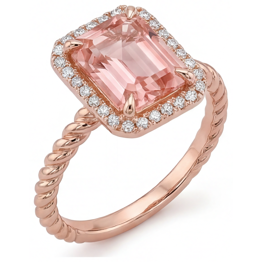 Orangefarbener Padparadscha-Saphir-Ring, 2,5 Karat, echter Smaragd-Halo, 14 Karat Roségold