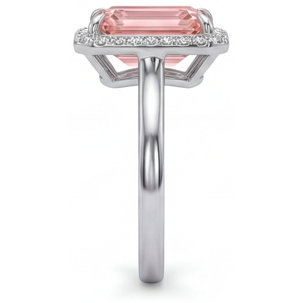 Pfirsich-Saphir Verlobungsring 2,8 Karat Echter Smaragd Padparadscha Halo 14 Karat Weißgold