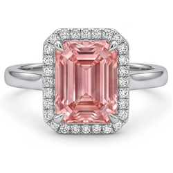 Pfirsich-Saphir Verlobungsring 2,8 Karat Echter Smaragd Padparadscha Halo 14 Karat Weißgold