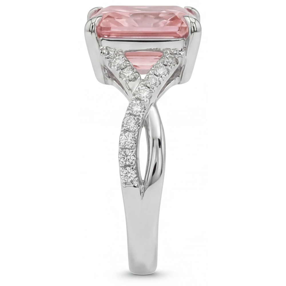 Pfirsichfarbener Padparadscha-Saphir 2,8 Karat, echter Smaragd, Pavé-Ring aus 14 Karat Weißgold