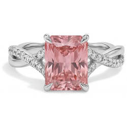 Pfirsichfarbener Padparadscha-Saphir 2,8 Karat, echter Smaragd, Pavé-Ring aus 14 Karat Weißgold