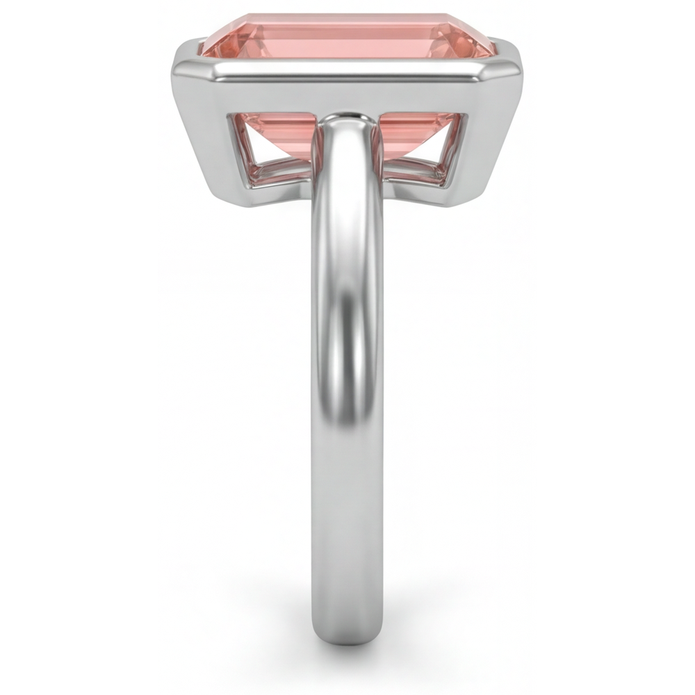 Pfirsichfarbener Padparadscha-Saphir 2,5 Karat, natürlicher Smaragdschliff, Solitärring mit Lünette, 14 Karat Weißgold
