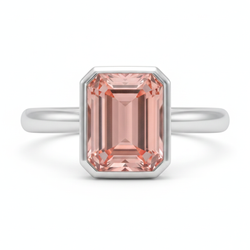 Pfirsichfarbener Saphir, 2,5 Karat, echter Padparadscha im Smaragdschliff, Solitärring mit Lünette, 14 Karat Weißgold