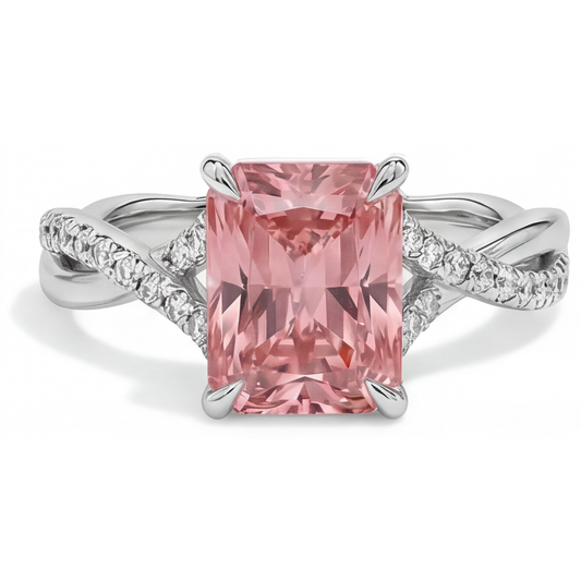 Bypass-Ring aus 14 Karat Weißgold mit pfirsichfarbenem Padparadscha-Saphir (3,3 Karat) und echtem Smaragd