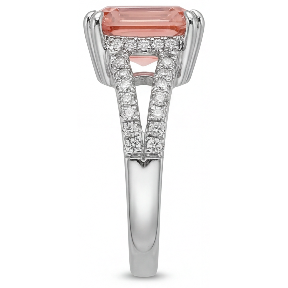 Antiker Padparadscha-Saphir-Ring 3,3 Karat Echter Smaragd Geteilte Ringschiene 14 Karat Weißgold