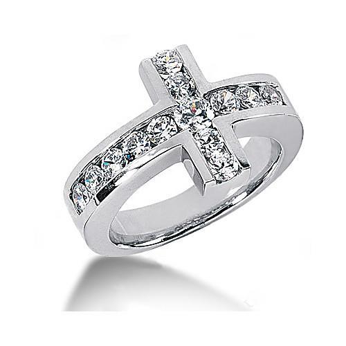 Kreuzform Damen-Diamant-Ring-Band-Set 3,40 ct. Weißes Gold