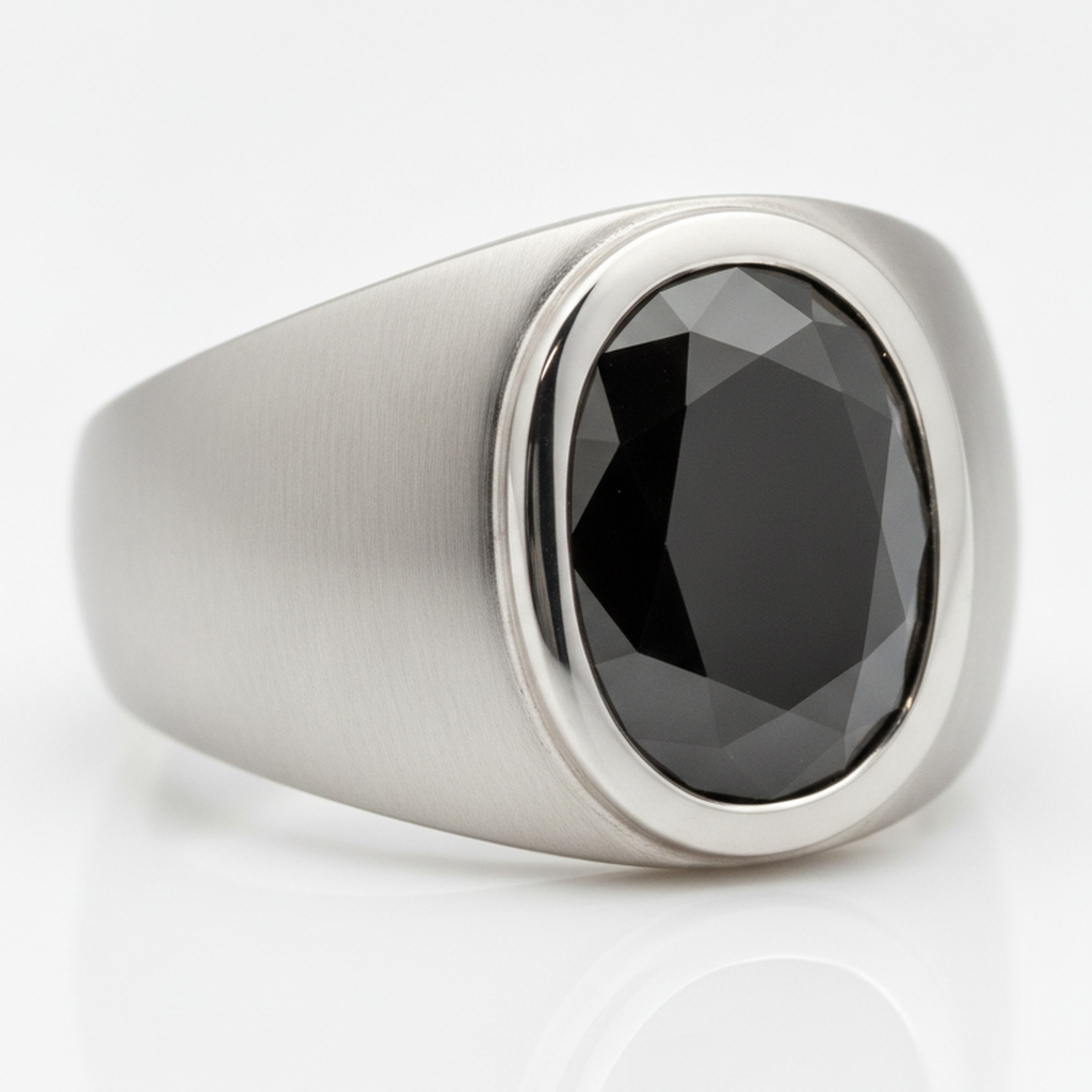 Verlobungsring mit schwarzem Diamant 3,79 Karat Echter ovaler Diamant Ausgefallene Lünette Platin