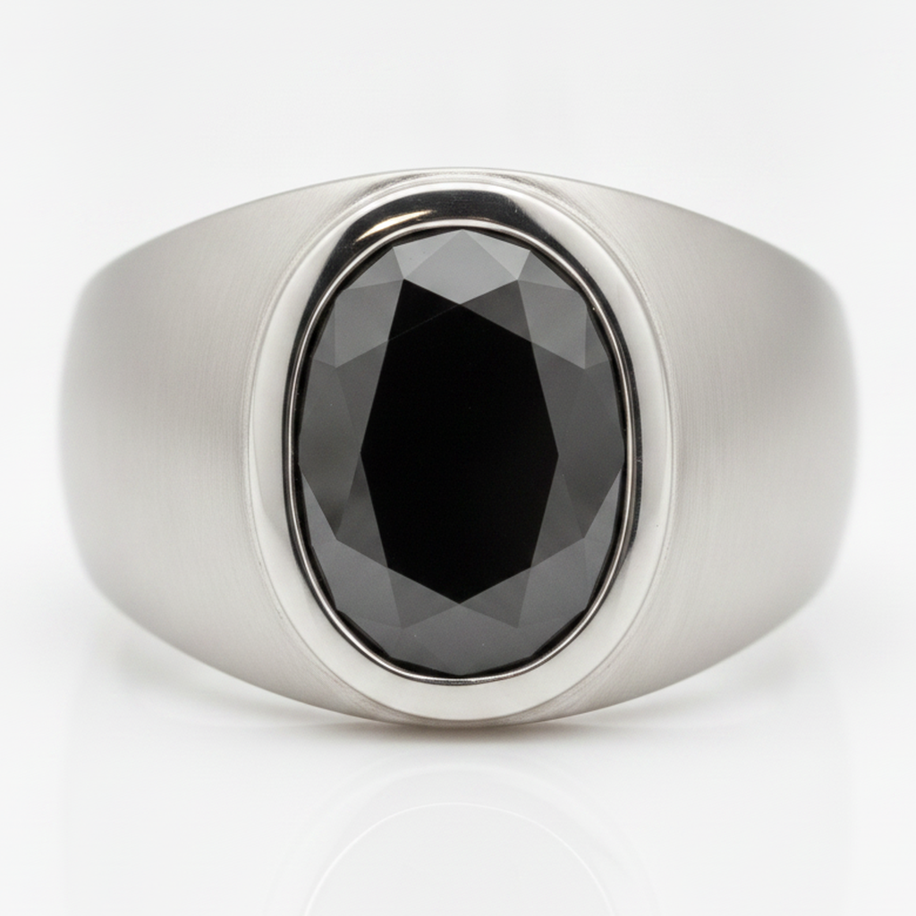 Verlobungsring mit schwarzem Diamant 3,79 Karat Echter ovaler Diamant Ausgefallene Lünette Platin