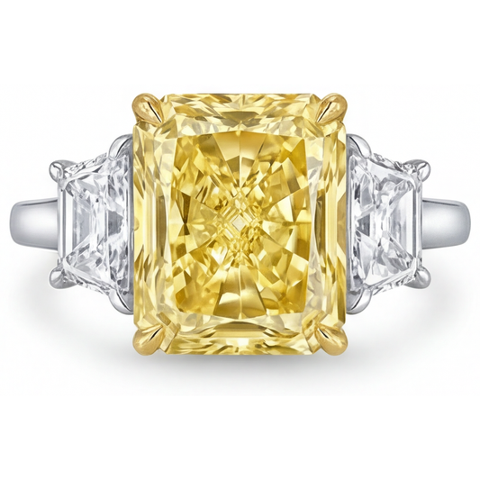 Radiant Fancy Gelber Diamant Ring in Zweifarbiges 14K Gold – Hauptansicht