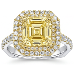Pavé Halo-Fassung Ring – Fancy Gelber Diamant 2,5 Karat Bicolor