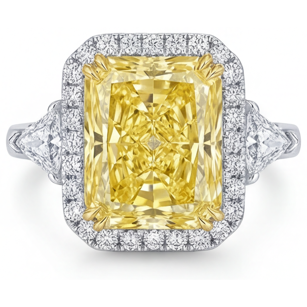 Fancy Gelber Diamant Halo-Fassung Ring 3-Karat Zweifarbiges 14K Gold – Hauptansicht