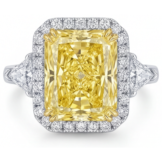 Fancy Gelber Diamant Halo-Fassung Ring 3-Karat Zweifarbiges 14K Gold – Hauptansicht
