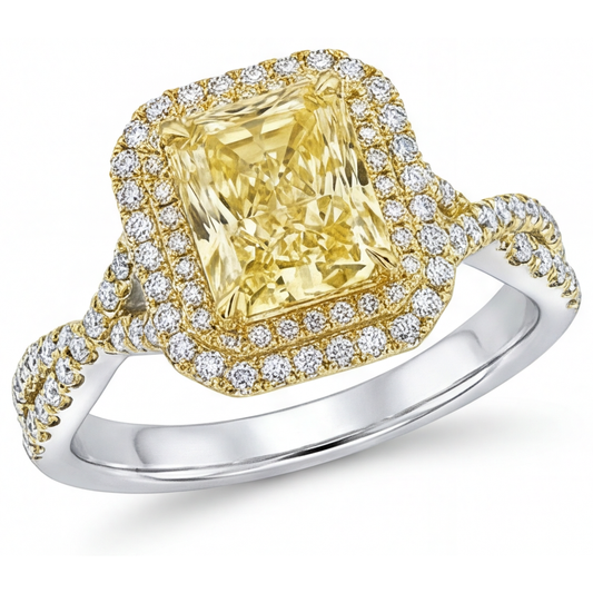 Radiant-Schliff Fancy Gelber Diamant Ring in Zweifarbiges 14K Gold – Hauptansicht