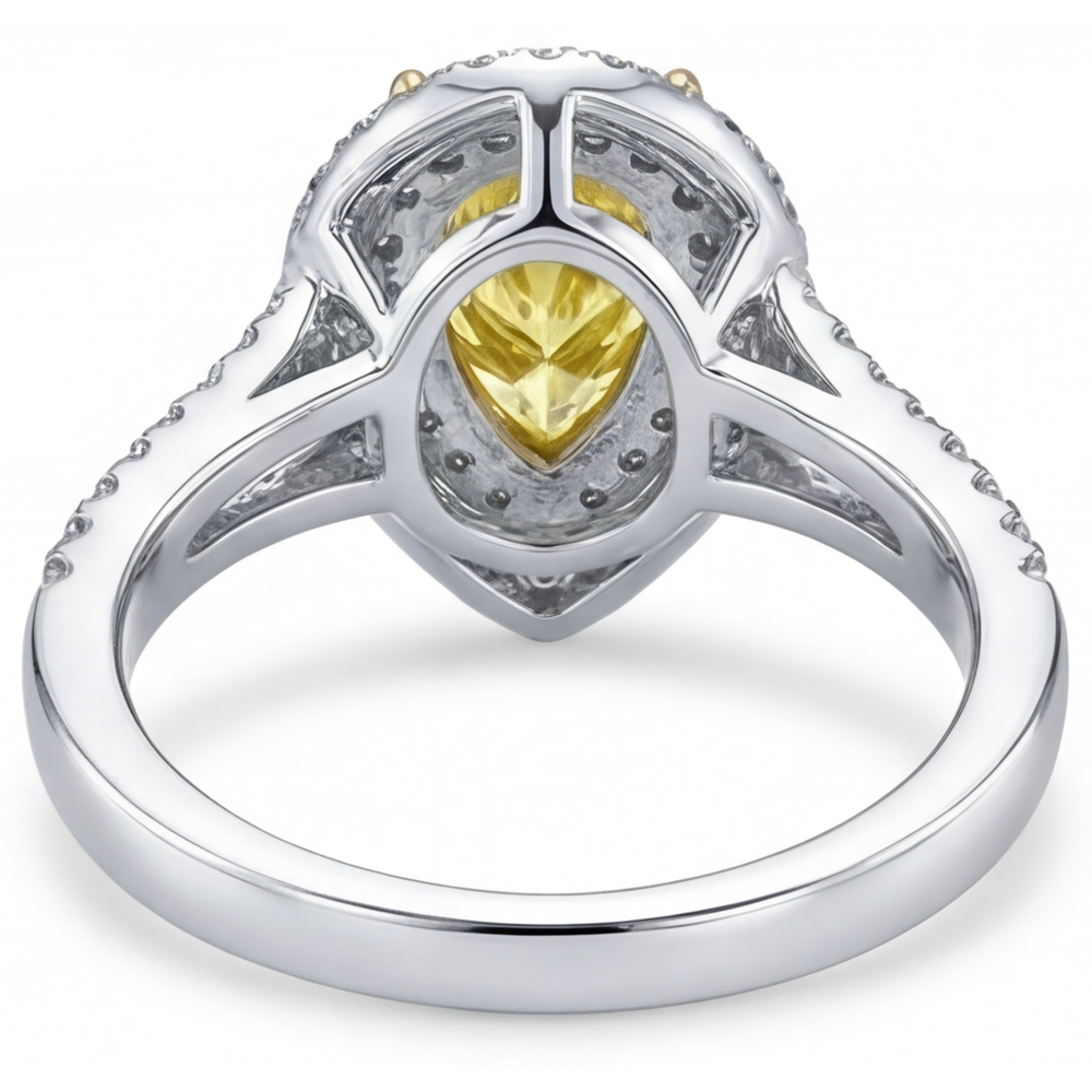 Halo-Ring 14 Karat Zweifarbig Gold mit Fancy Gelber Diamant – Rückansicht