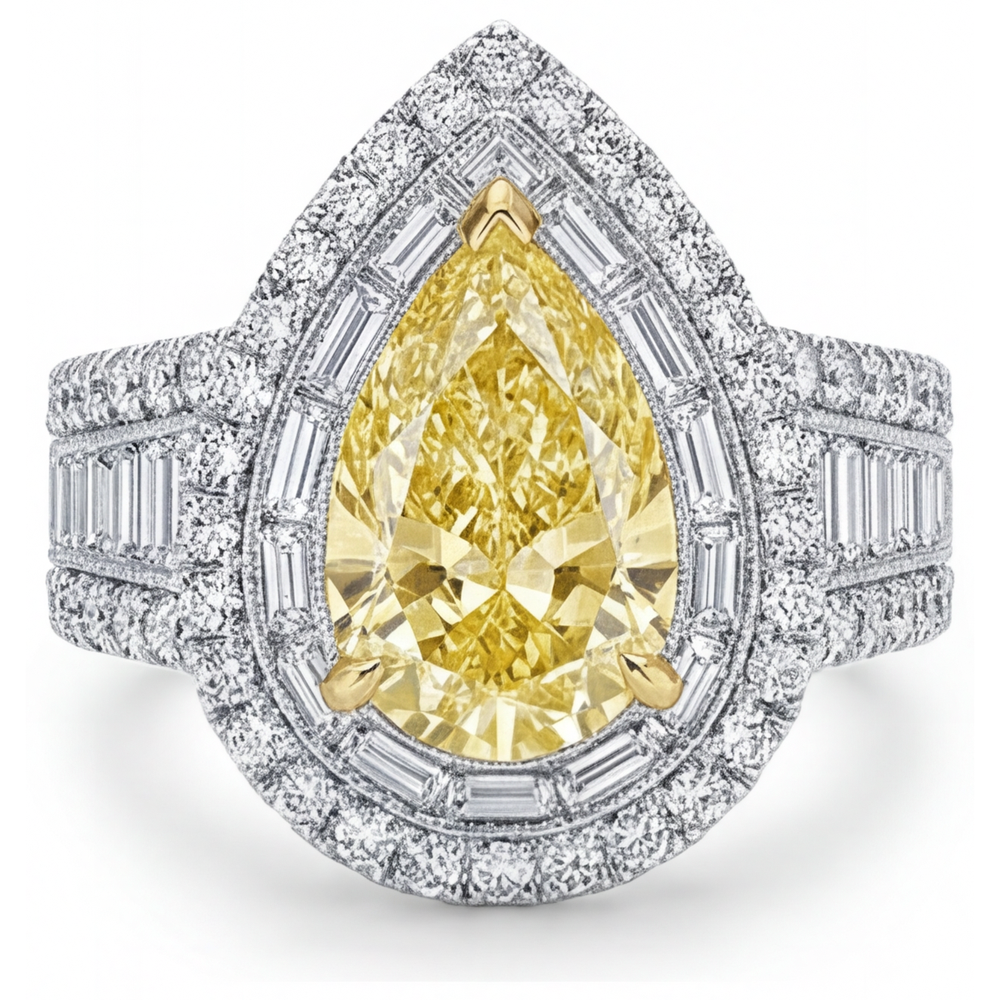 Halo-Ring 14 Karat Zweifarbig Gold mit Fancy Gelber Diamant – Hauptansicht