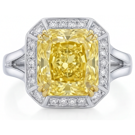 Halo-Ring Bicolor 14K Gold mit Fancy Gelber Diamant – Hauptansicht