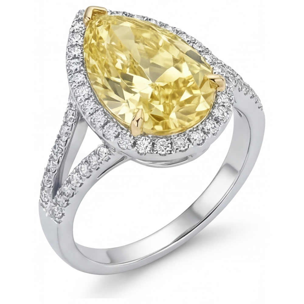 Luxuriöser Fancy Gelber Diamant Halo-Verlobungsring 3 Karat – Seitenansicht