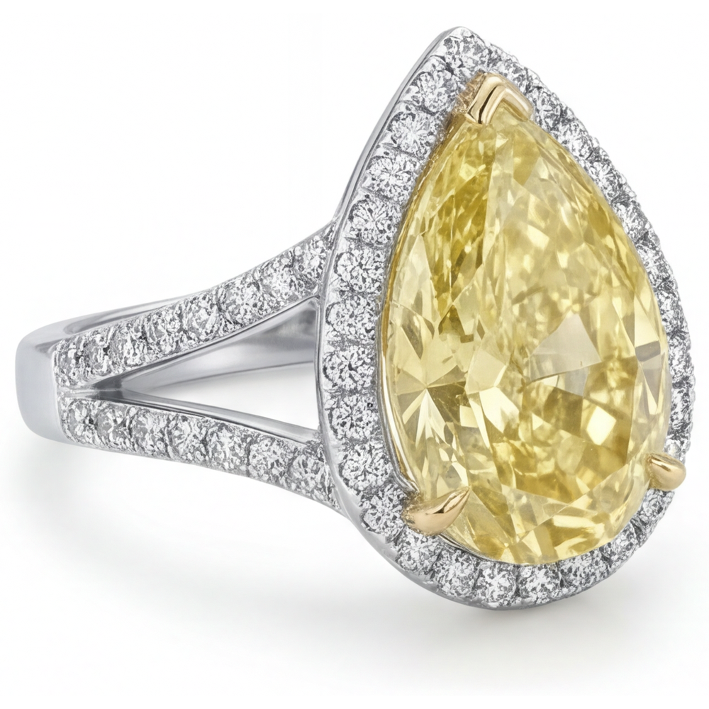 Luxuriöser Fancy Gelber Diamant Halo-Verlobungsring 3 Karat – Schrägansicht