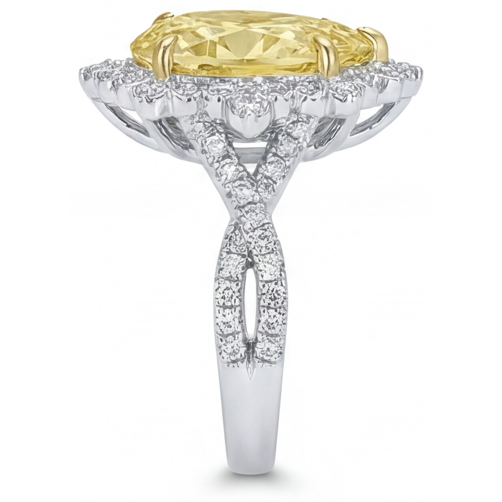 Halo-Verlobungsring Bicolor 14K Gold mit Fancy Gelber Diamant – Rückansicht