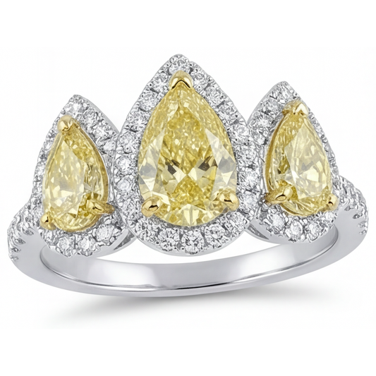 Echter Fancy Gelber Diamant Ring 1,5 Karat Zweifarbiges 14K Gold – Hauptansicht