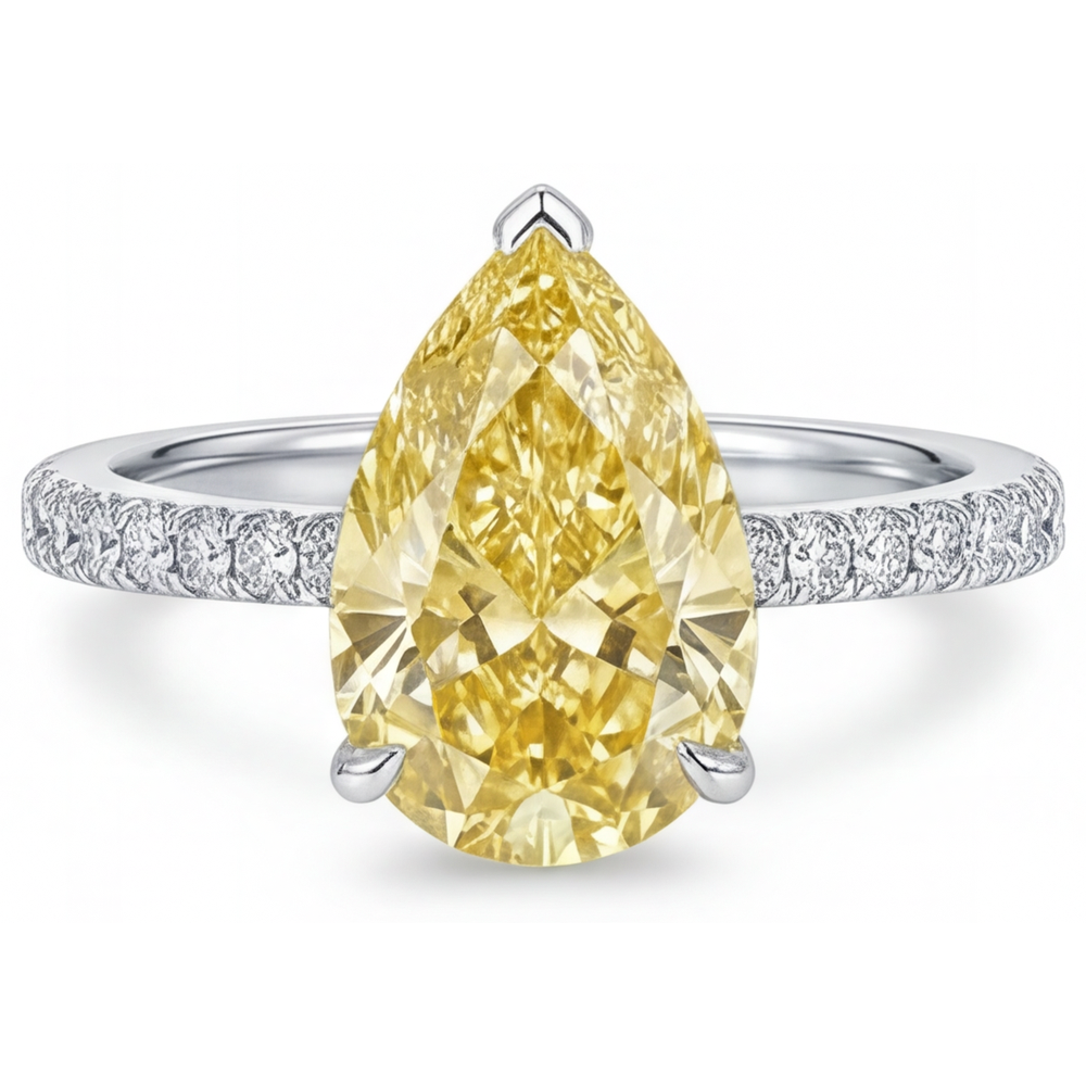 Fancy Gelber Diamant Ring 3-Karat 14K Weißgold – Hauptansicht