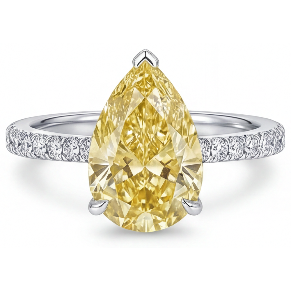 Birnen-Schliff Fancy Gelber Diamant Ring in 14K Weißgold – Seitenansicht
