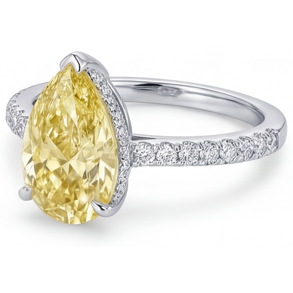 Premium Fancy Gelber Diamant Ring 3 Karat – Schrägansicht