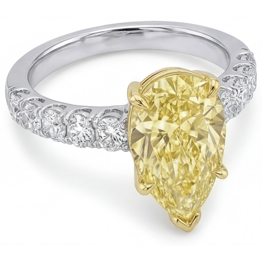 Fancy Gelber Diamant Schmuck-Ring 1,5-Karat 14 Karat Zweifarbig Gold – Nahaufnahme