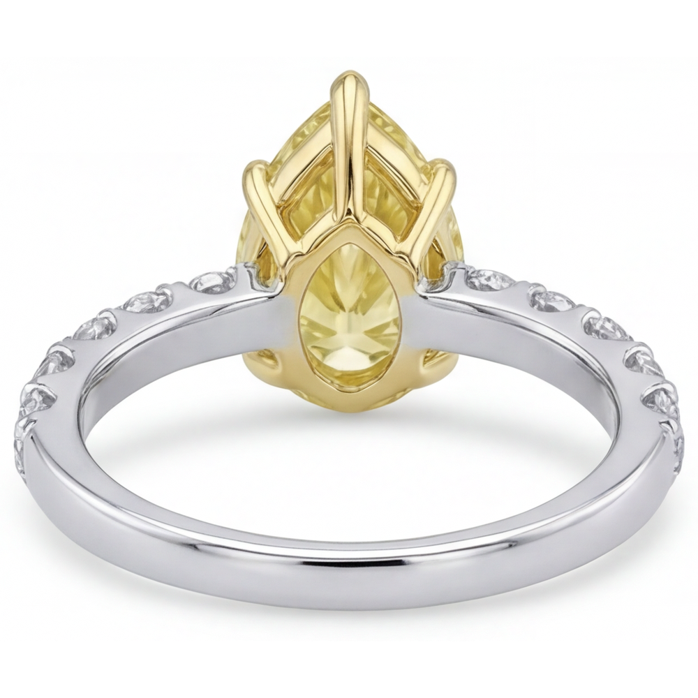 Fancy Gelber Diamant Tropfen-Schliff Schmuck-Ring in 14 Karat Zweifarbig Gold – Frontansicht