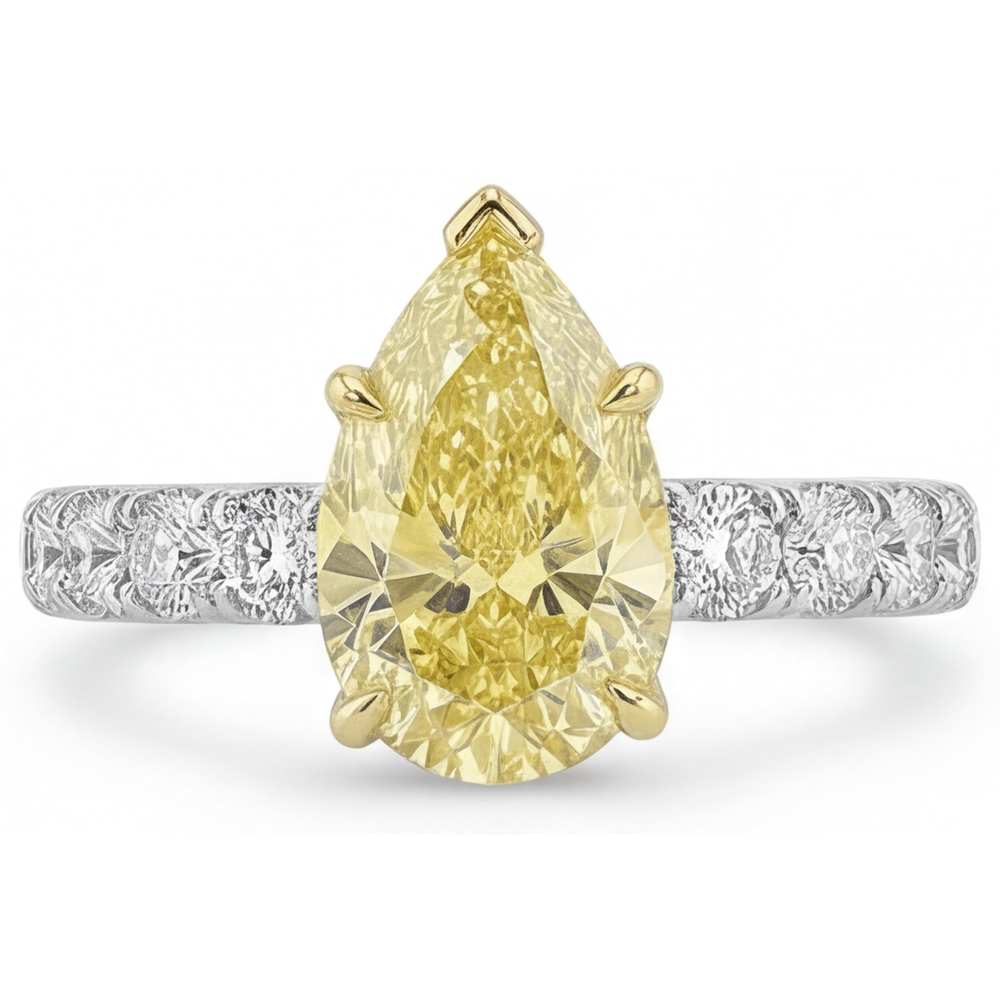 Fancy Gelber Diamant Schmuck-Ring 1,5-Karat 14 Karat Zweifarbig Gold – Profilansicht