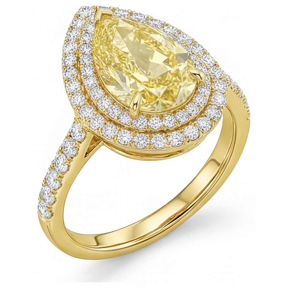 Tropfen-Schliff Fancy Gelber Diamant Ring in 14K Gelbgold – Schrägansicht