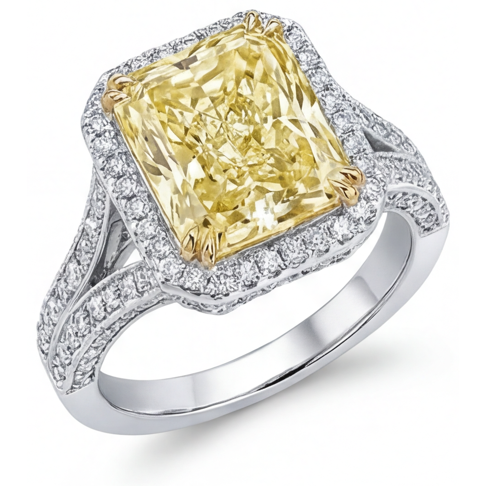 Fancy Gelber Diamant Schmuck-Ring 3,5-Karat Bicolor 14K Gold – Hauptansicht