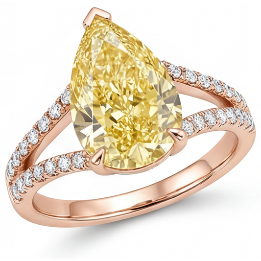 Tropfen-Schliff Fancy Gelber Diamant Ring in 14K Roségold – Hauptansicht