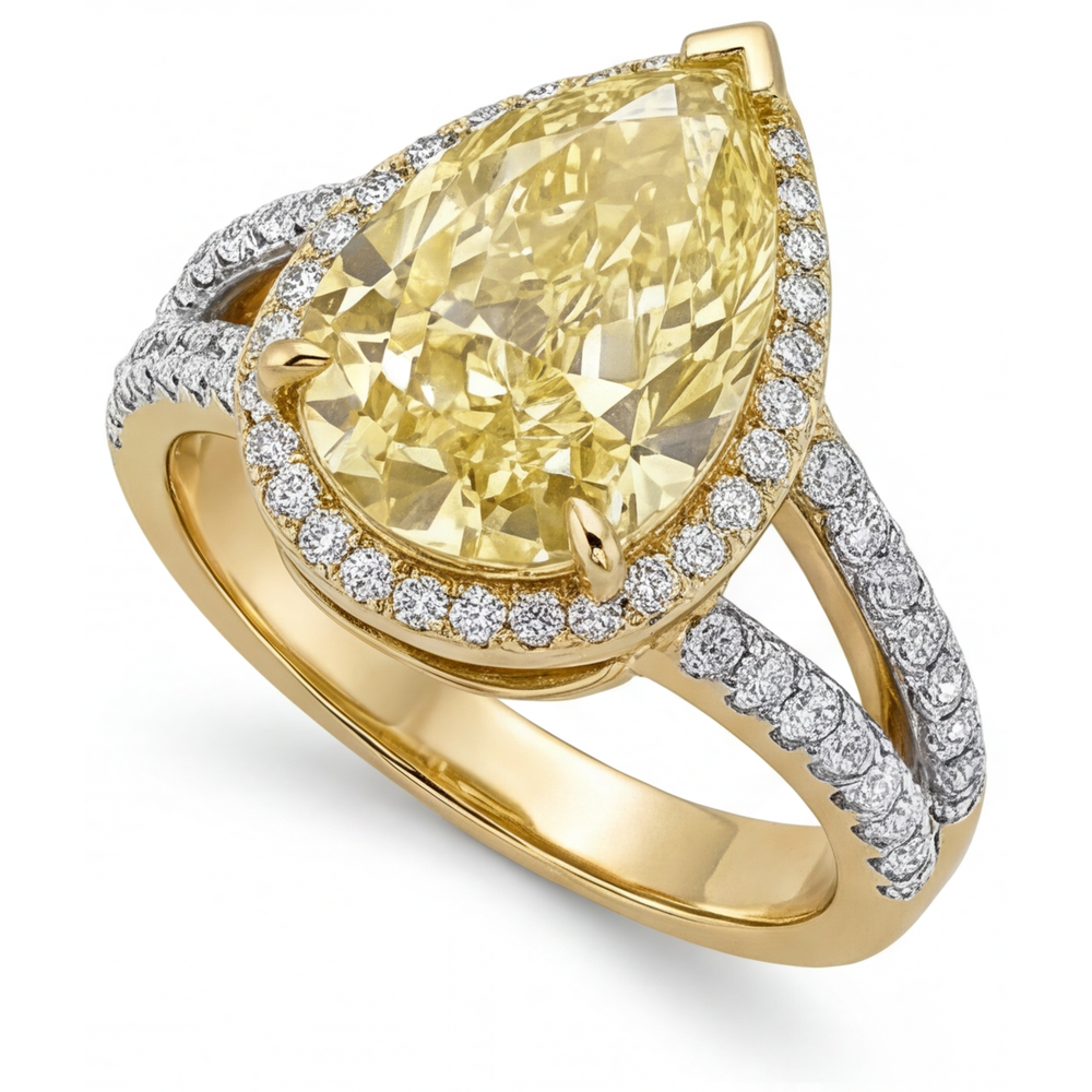 Luxuriöser Fancy Gelber Diamant Statement-Ring 4,25 Karat – Seitenansicht