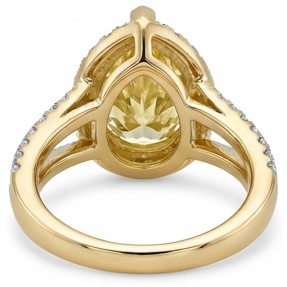 Fancy Gelber Diamant Birnen-Schliff Statement-Ring in Zweifarbiges 14K Gold – Rückansicht