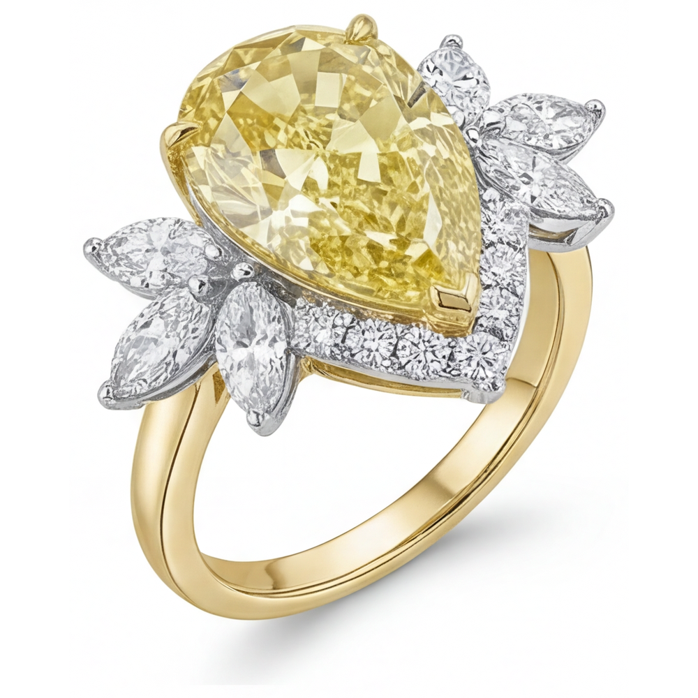 Fancy Gelber Diamant Statement-Ring 4-Karat Zweifarbiges 14K Gold – Schrägansicht