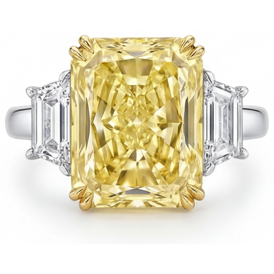 Natürlicher Gelber Kanarienvogel-Diamant Drei-Stein-Ring – Hauptansicht