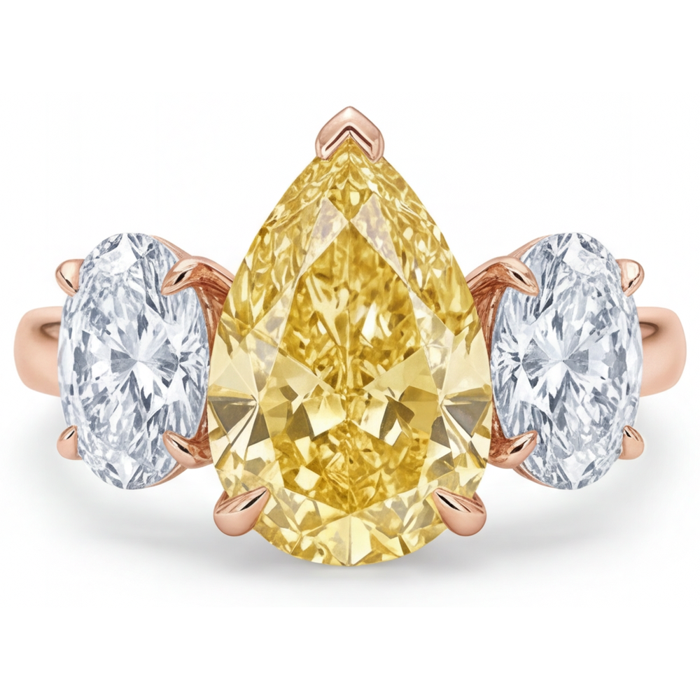Naturreiner Gelber Kanarienvogel-Diamant Dreisteinring – Hauptansicht