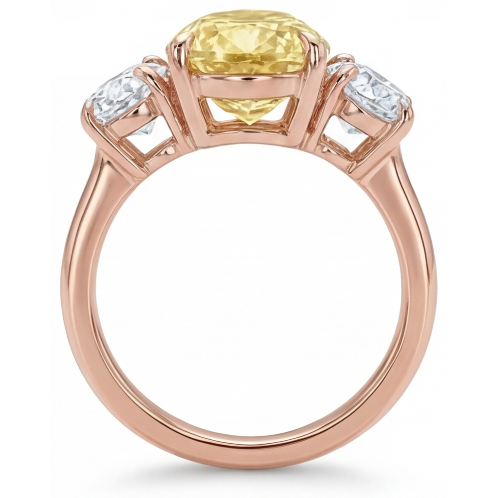 Tropfen-Schliff Gelber Kanarienvogel-Diamant Ring in 14K Roségold – Draufsicht