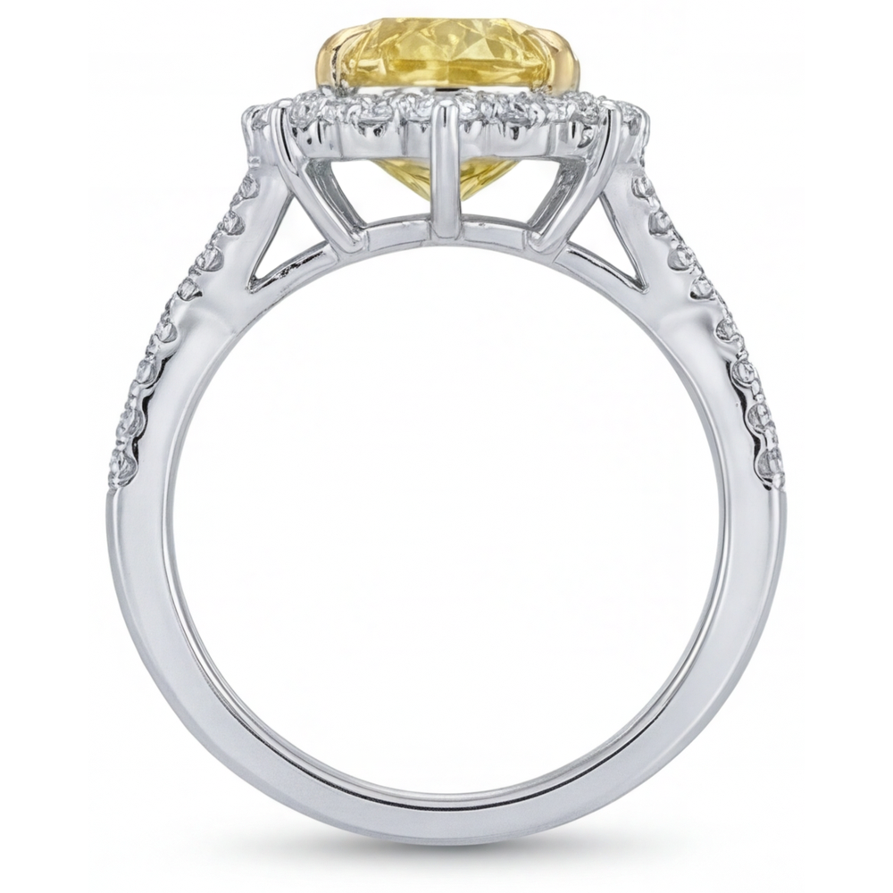 Naturreiner Gelber Kanarienvogel-Diamant Halo-Fassung Ring 3,75 Karat 14 Karat Zweifarbig Gold – Profilansicht