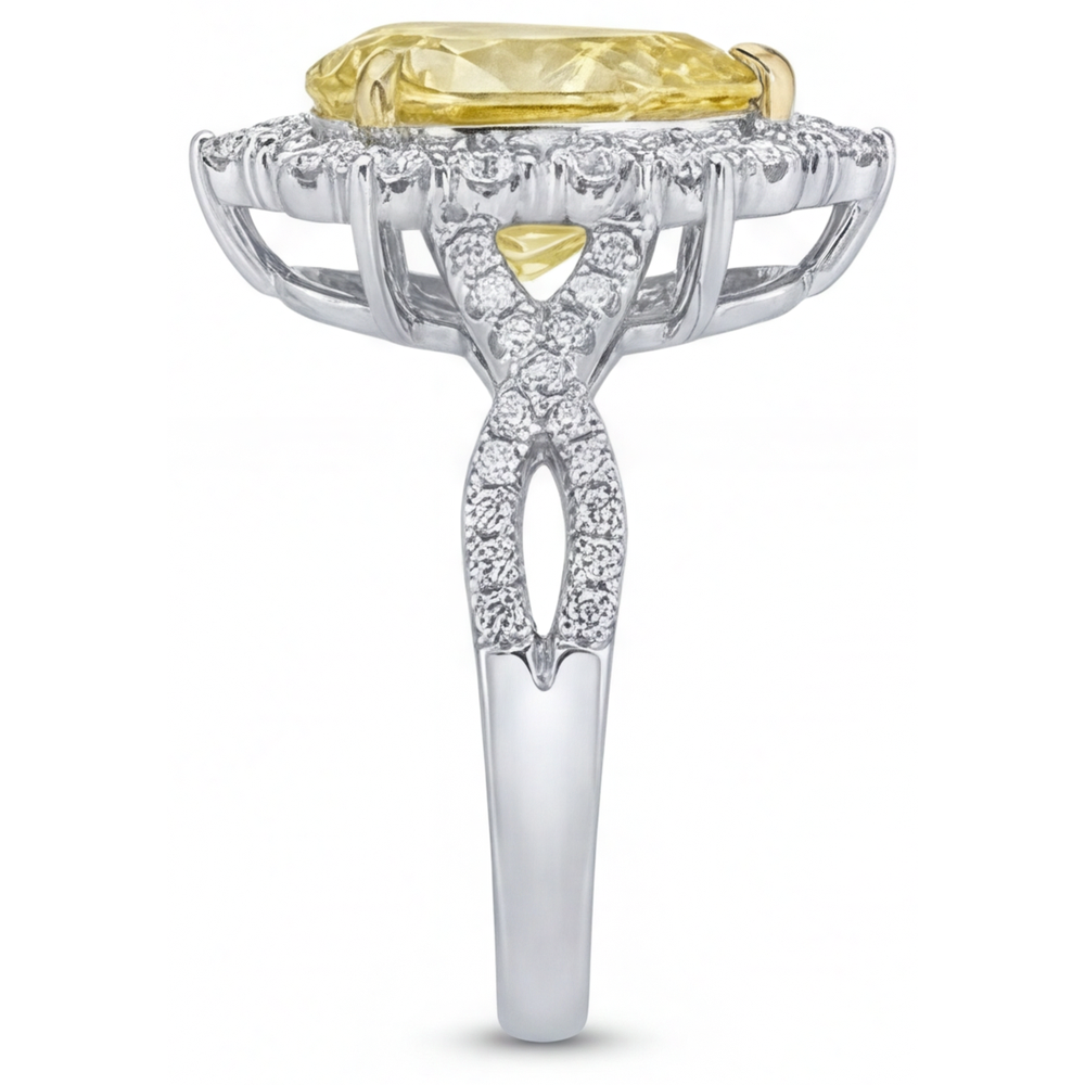Birnen-Schliff Gelber Kanarienvogel-Diamant Ring in 14 Karat Zweifarbig Gold – Draufsicht
