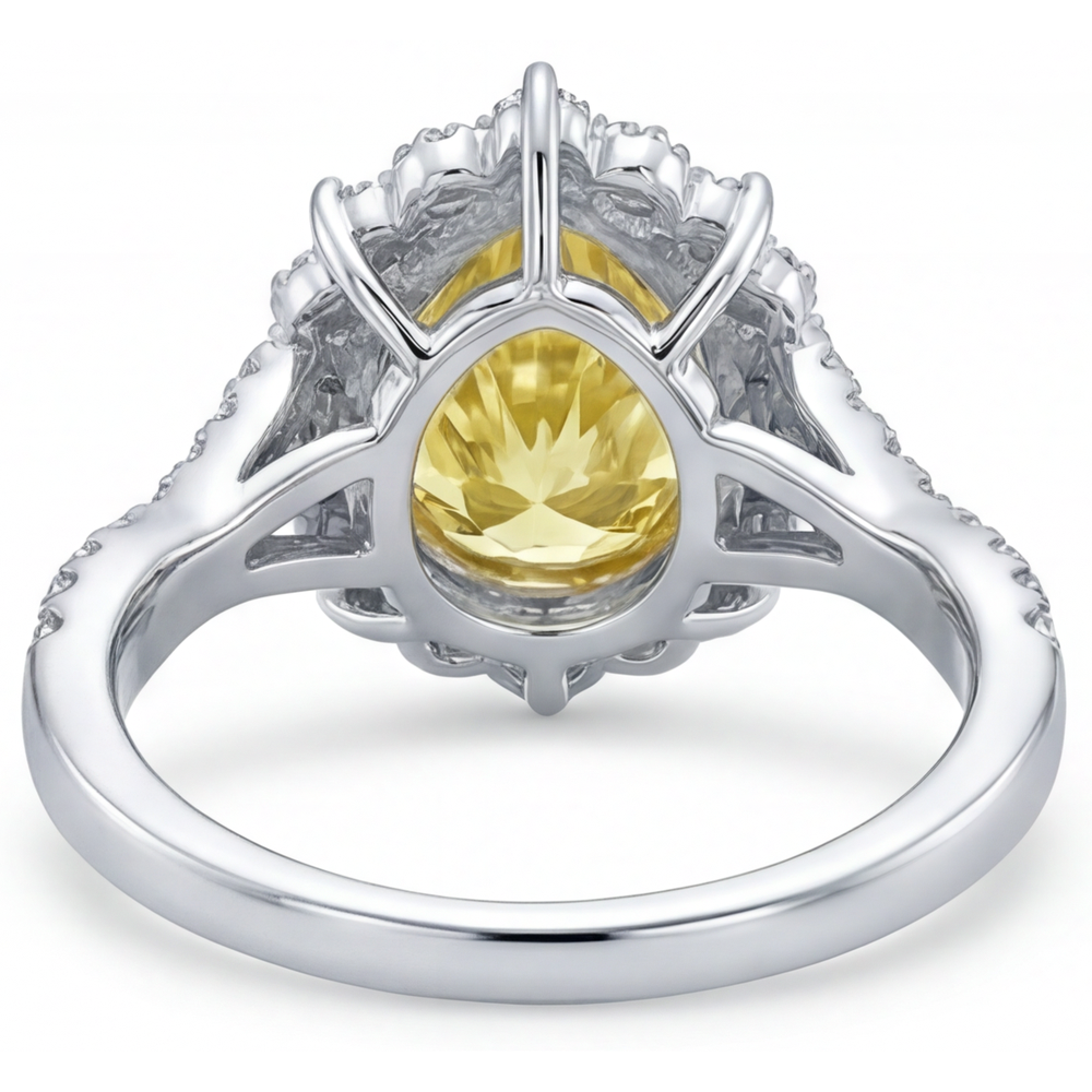 Naturreiner Gelber Kanarienvogel-Diamant Halo-Fassung Ring – Rückansicht