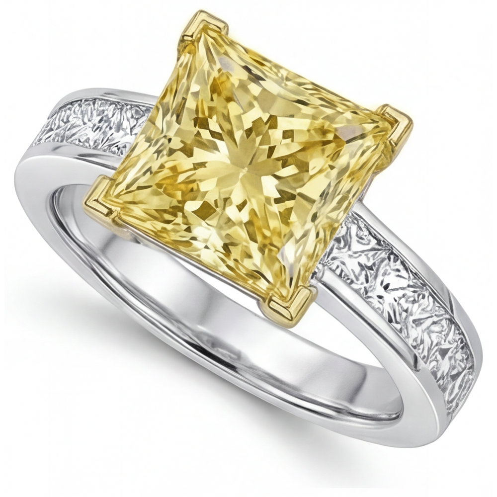 Natürlicher Gelber Kanarienvogel-Diamant Halo-Fassung Ring – Seitenansicht