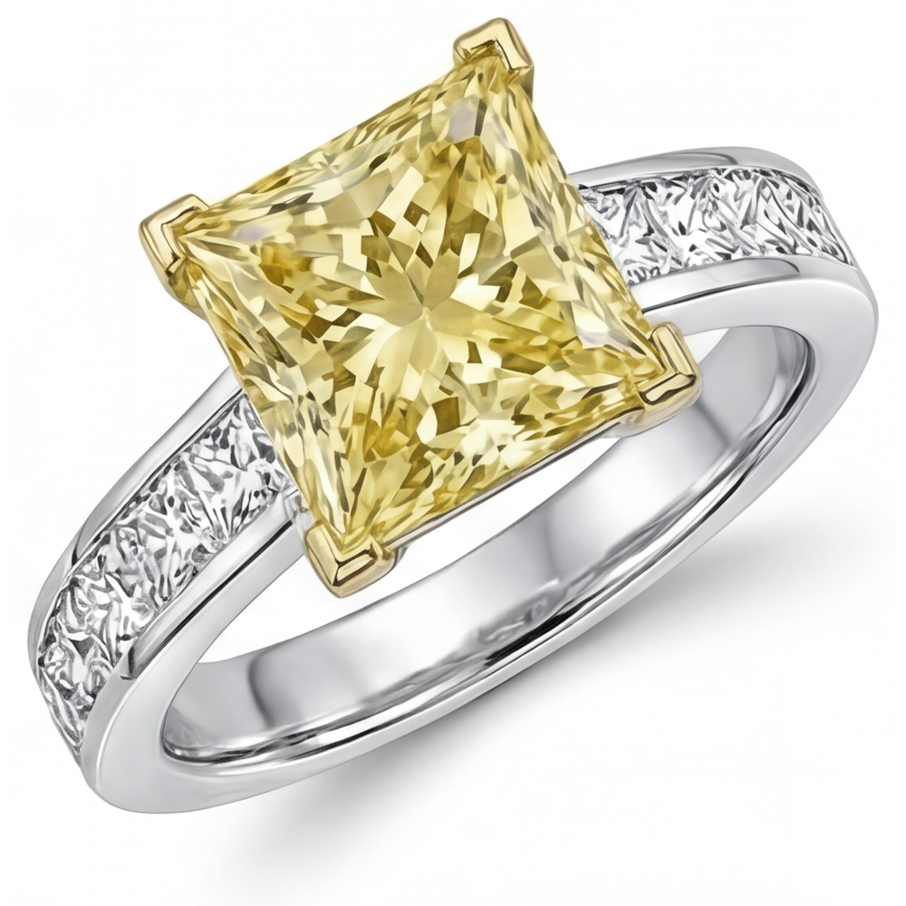 Natürlicher Gelber Kanarienvogel-Diamant Halo-Fassung Ring – Schrägansicht