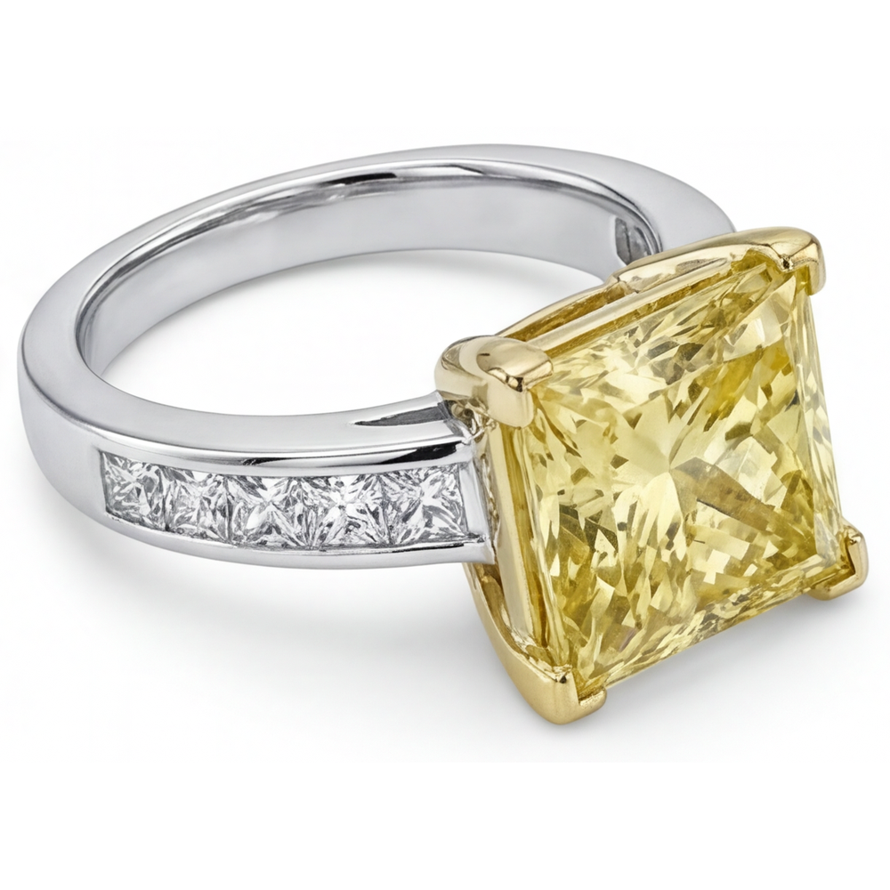 Prinzess Gelber Kanarienvogel-Diamant Ring in Bicolor 14K Gold – Profilansicht