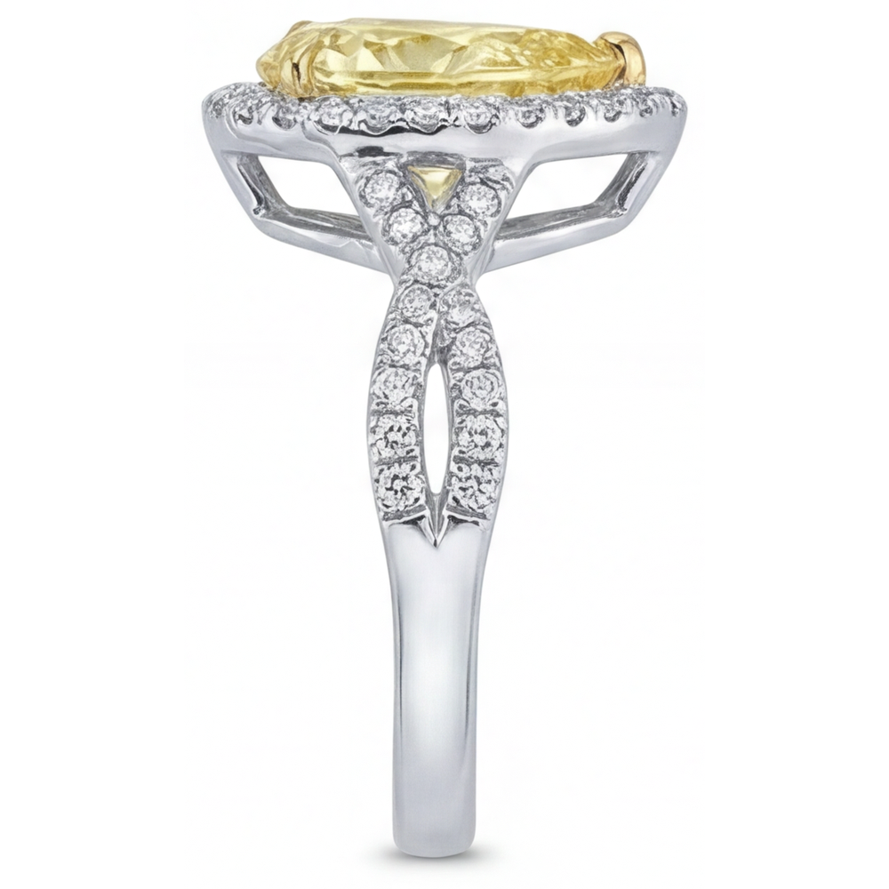 Halo-Ring 14 Karat Zweifarbig Gold mit Gelber Kanarienvogel-Diamant – Draufsicht