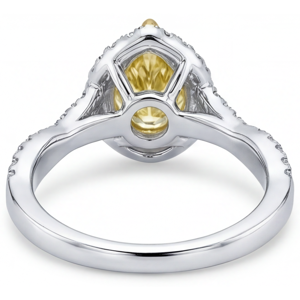 Echter Gelber Kanarienvogel-Diamant Halo-Ring – Detailansicht