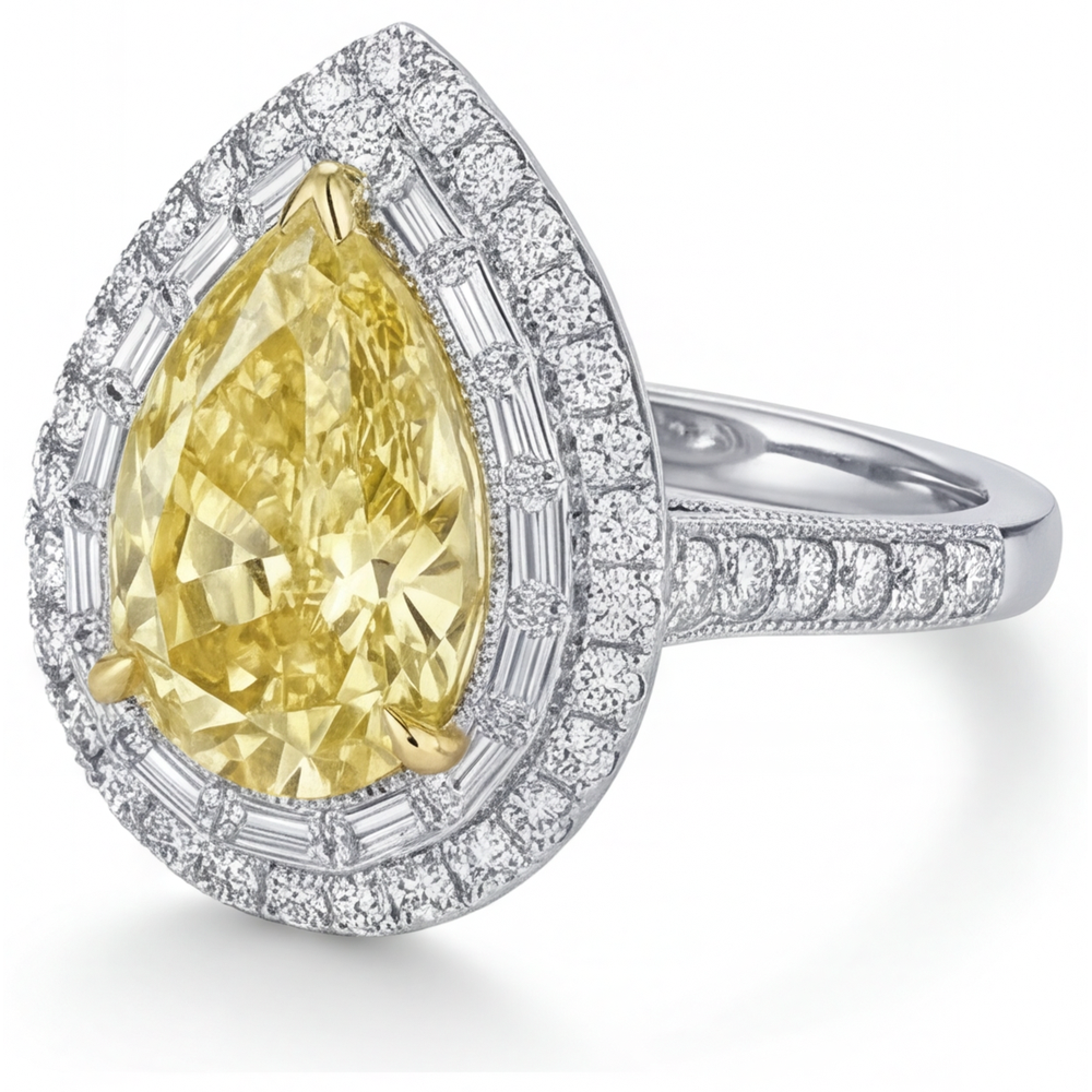 Halo-Ring 14 Karat Zweifarbig Gold mit Gelber Kanarienvogel-Diamant – Seitenansicht